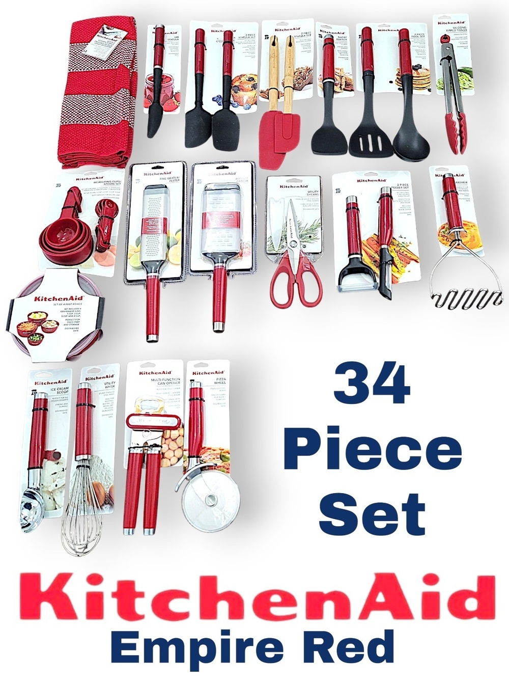 KitchenAid Empire Red 34-Piece Cooking Utensil Set - Red and Black Accents